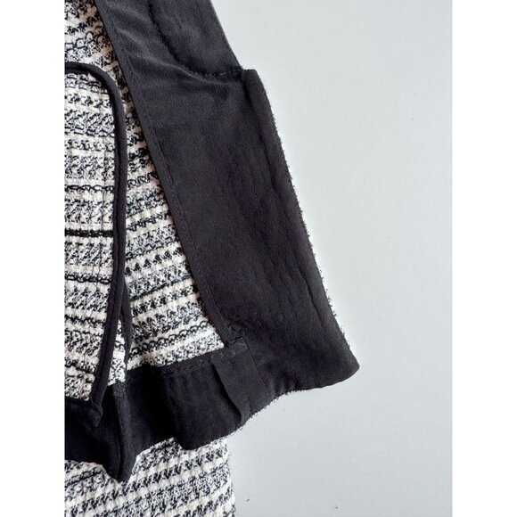 REBECCA TAYLOR Grey Striped Cotton Tweed Leather Trim Peplum Blazer, Size 6 - Picture 13 of 16